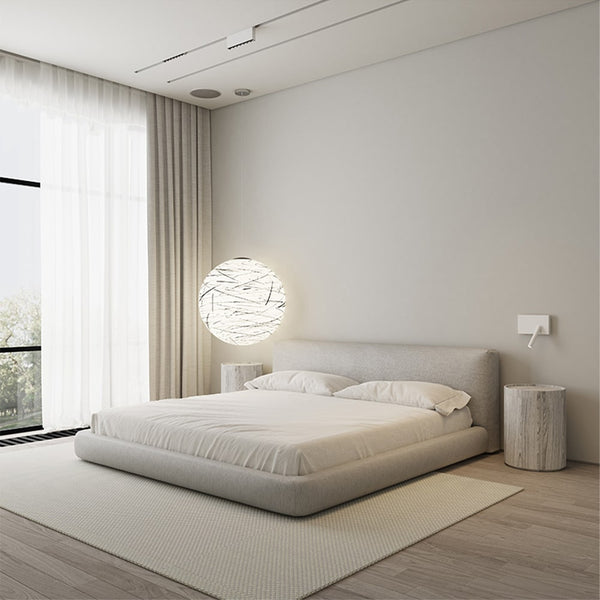 Amabilis Cotton Linen Fabric Minimalist Rounded Rectangle Headboard Bed Frame