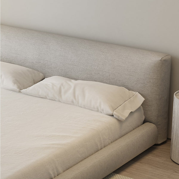 Amabilis Cotton Linen Fabric Minimalist Rounded Rectangle Headboard Bed Frame