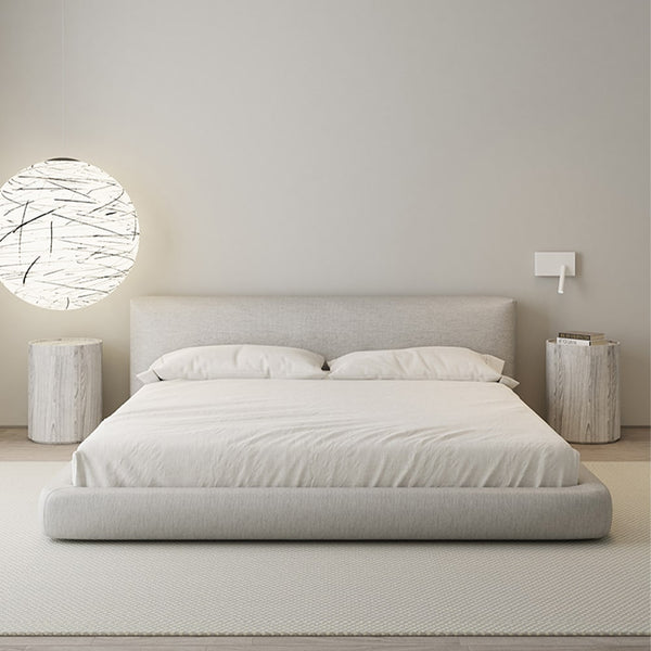 Amabilis Cotton Linen Fabric Minimalist Rounded Rectangle Headboard Bed Frame