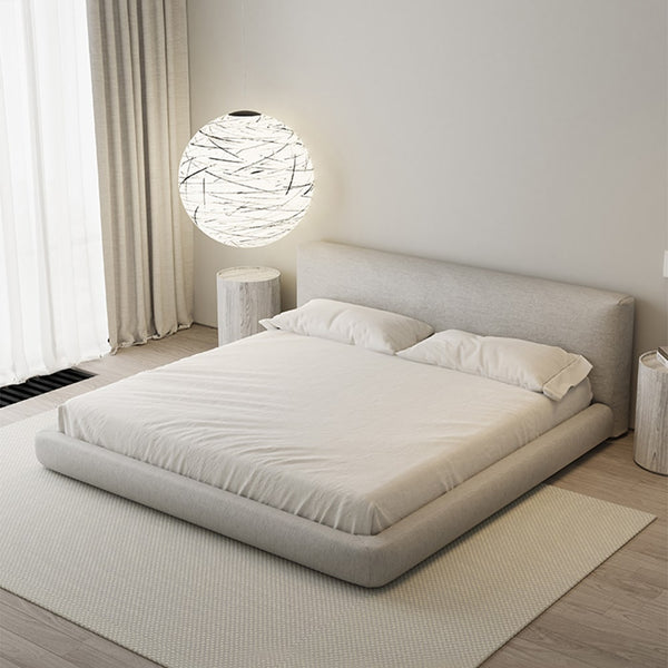 Amabilis Cotton Linen Fabric Minimalist Rounded Rectangle Headboard Bed Frame