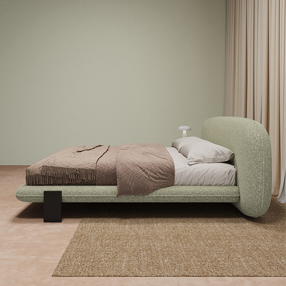 Birch Boucle Fabric Minimalism Modern Round Headboard Bed Frame ...