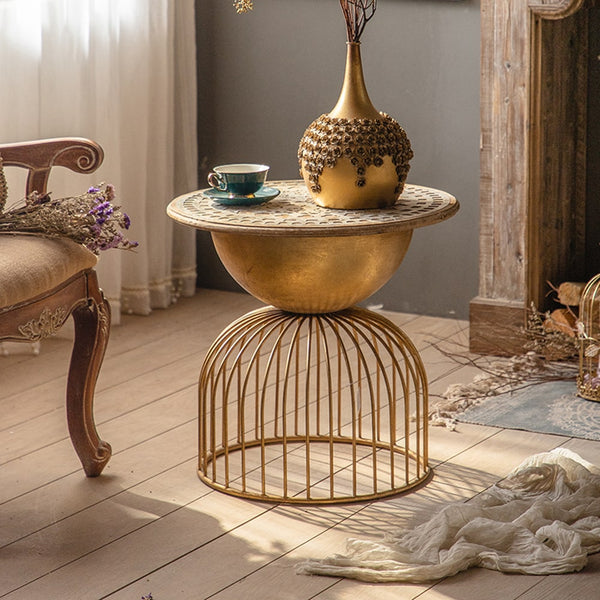 Ichigo Vintage Iron Hollow Golden Round Side Table