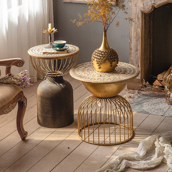 Ichigo Vintage Iron Hollow Golden Round Side Table