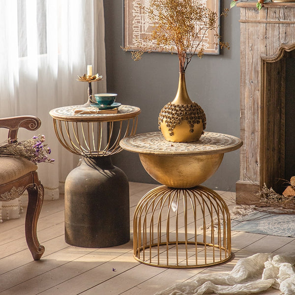 Ichigo Vintage Iron Hollow Black Round Side Table