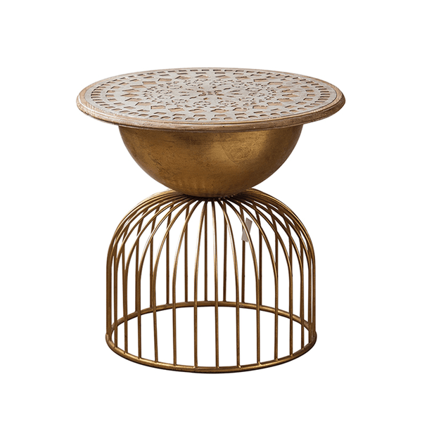 Ichigo Vintage Iron Hollow Golden Round Side Table