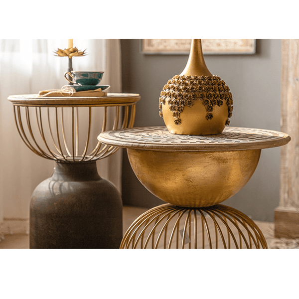 Ichigo Vintage Iron Hollow Golden Round Side Table