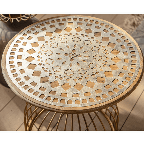 Ichigo Vintage Iron Hollow Golden Round Side Table